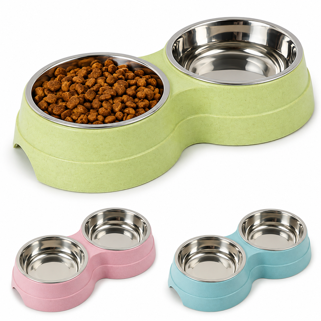 Double Pet Bowls – Stainless Steel Food & Water Feeder Set