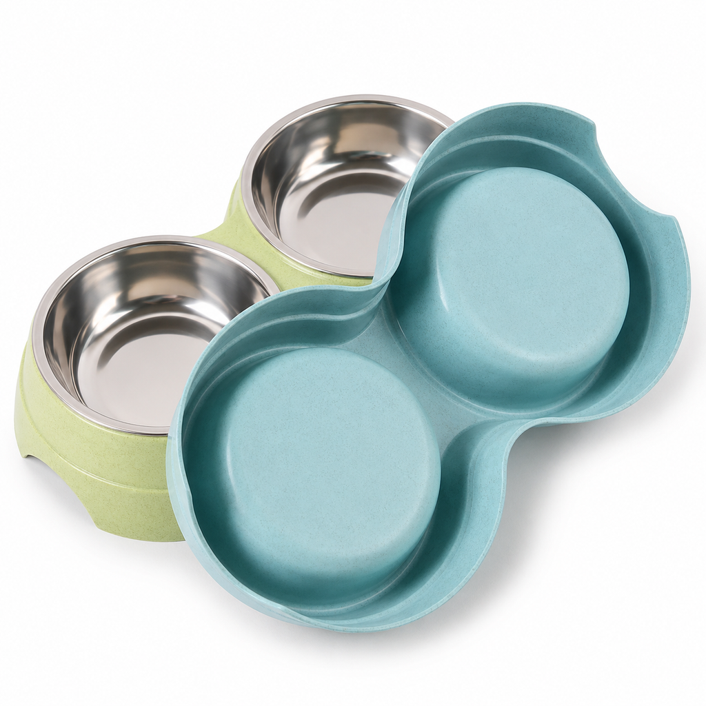 Double Pet Bowls – Stainless Steel Food & Water Feeder Set