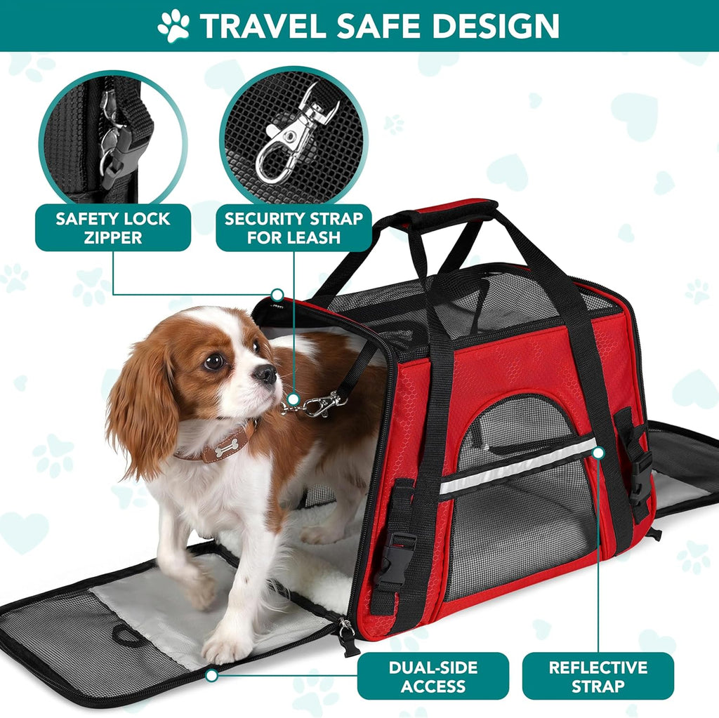 Airline Approved Pet Carrier for Cats & Small Dogs, Small, Red | Soft Sided TSA Travel Bag, Sherpa Bed, Breathable Mesh Ventilation, Collapsible Bowl, Fits under Seat, up to 18 Lbs