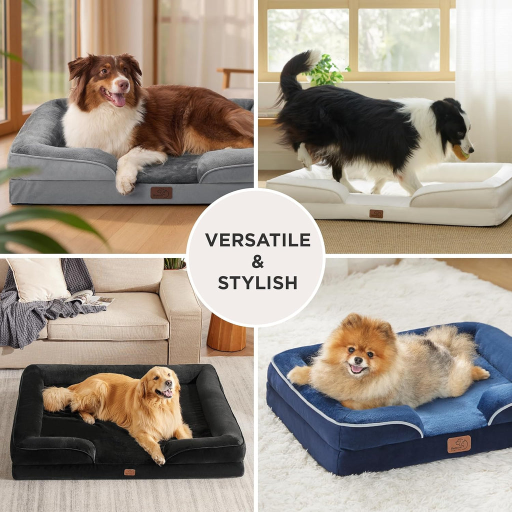 Bedsure Orthopedic Dog Beds Large Sized Dog with Removable Washable Cover | 35" Classic Big Dog Couch Sofa Waterproof, Comfy Bolster Sides, Nonslip Bottom, Cozy Pet Bed for Cats, Senior Dogs, Grey