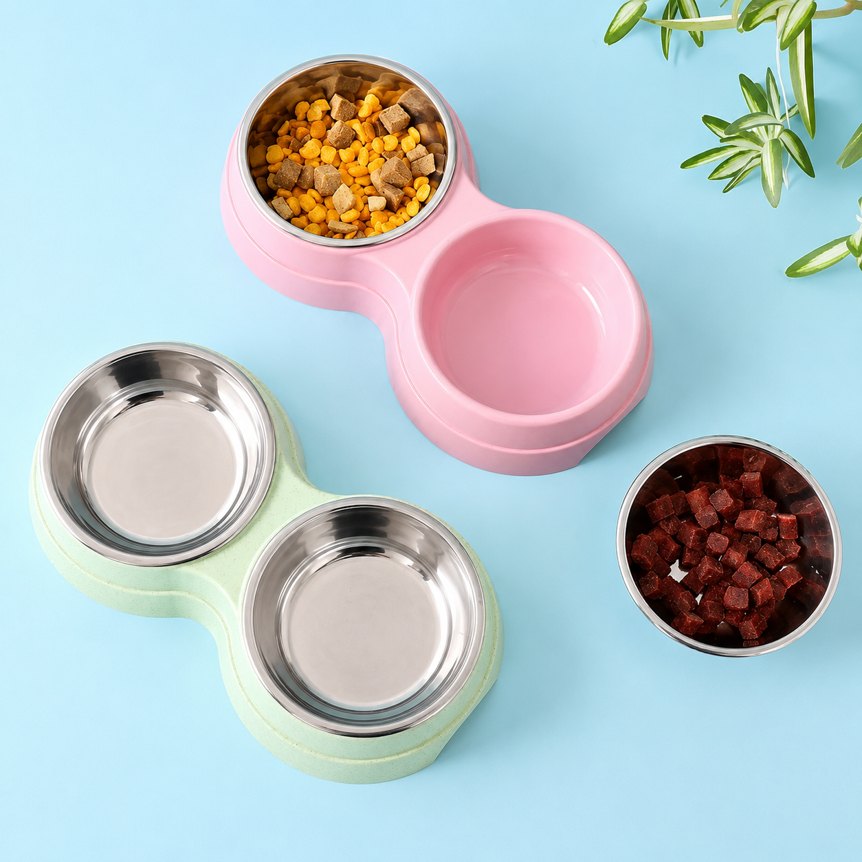Double Pet Bowls – Stainless Steel Food & Water Feeder Set