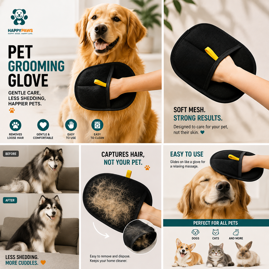 ﻿ HappyPaws™ Pet Grooming Glove – Hair Remover & Massage Brush