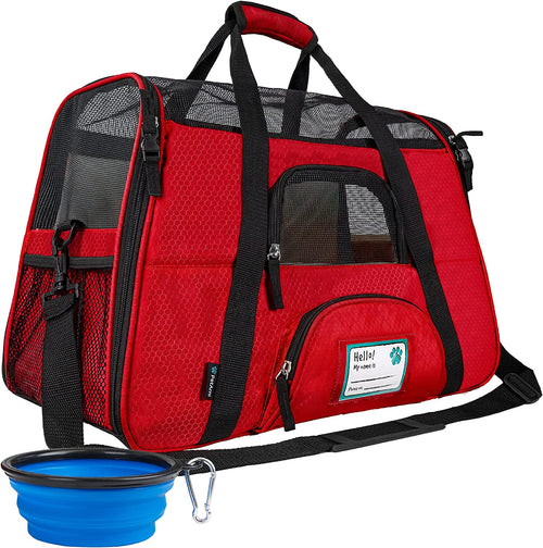Airline Approved Pet Carrier for Cats & Small Dogs, Small, Red | Soft Sided TSA Travel Bag, Sherpa Bed, Breathable Mesh Ventilation, Collapsible Bowl, Fits under Seat, up to 18 Lbs